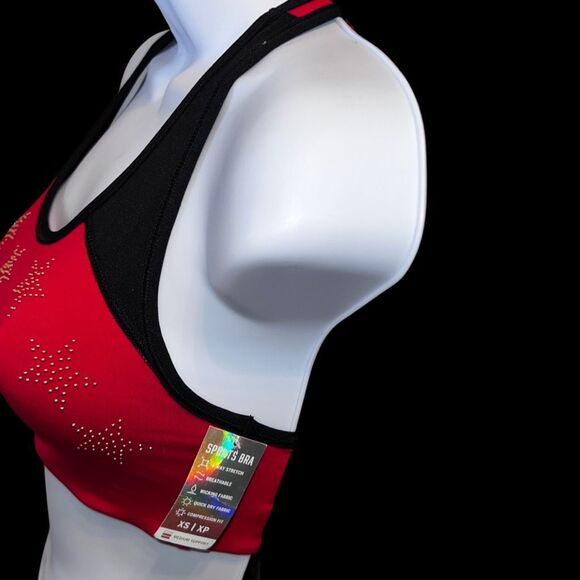 NWT PINK Victoria's Secret Ultimate Sports Stretch Bra Red With Gold Stars XS - Picture 2 of 7